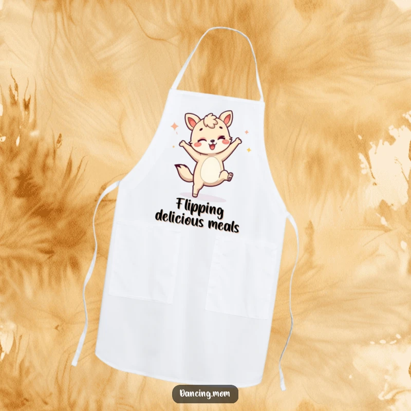 Funny apron with a winking animal doing a cartwheel, designed for chefs who love to add humor to their culinary creations.