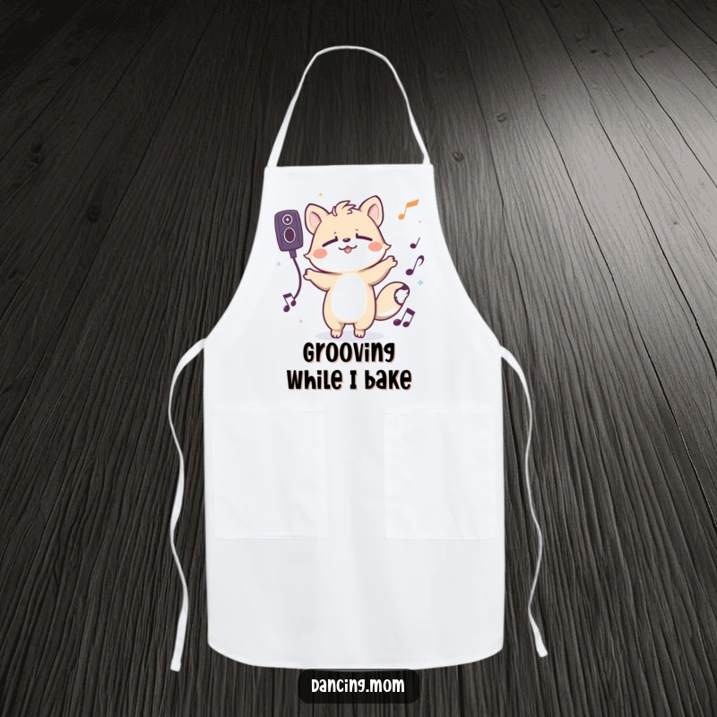 Funny apron showing a spirited animal character grooving with eyes closed, ready to add rhythm and joy to kitchen tasks.