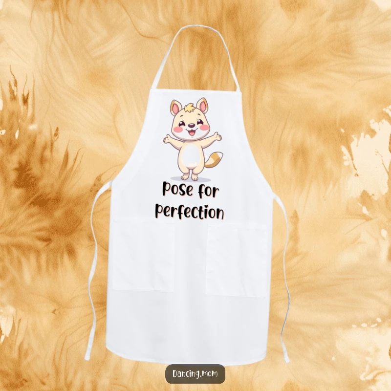 Funny animal character smiling and striking a pose, while cooking, on a humorous kitchen apron.