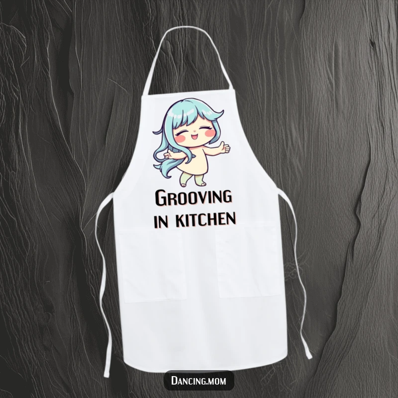 Funny apron illustrated with a dancer with eyes closed and a peaceful smile, absorbed in the act of dancing.
