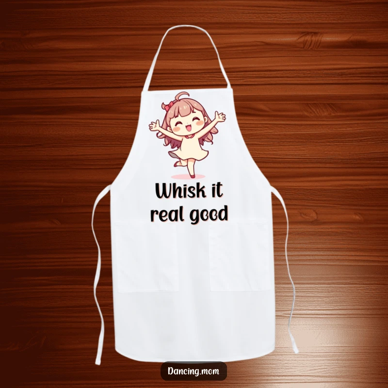 Funny Kawaii dancer apron depicting a character mid-pirouette with arms wide, ready to cook or dance.