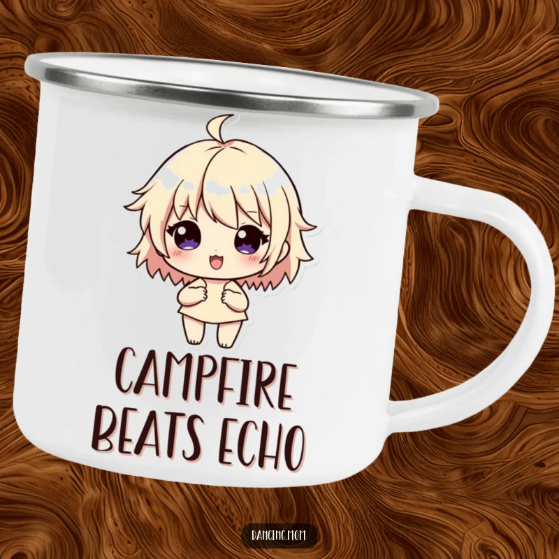 Funny Camping Mug: Character with flowing rhythm lines, embodying musicality, a rugged and funny gift for outdoor enjoyment.