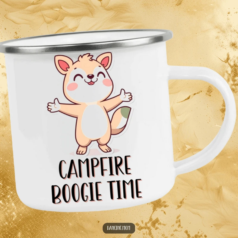 Stylized dancing animal with arms outstretched, a durable and humorous camping mug for outdoor enjoyment.