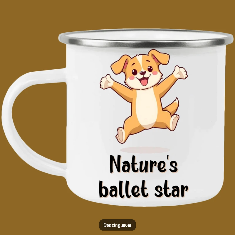Funny Dog Leaping Camping Mug - Elegant Outdoor Canine Pose Gift