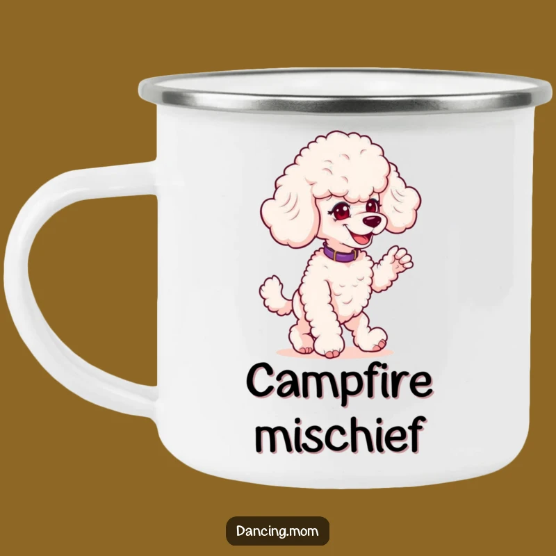 Funny Poodle Prankster Camping Mug: Adventure with a Grinning Dog