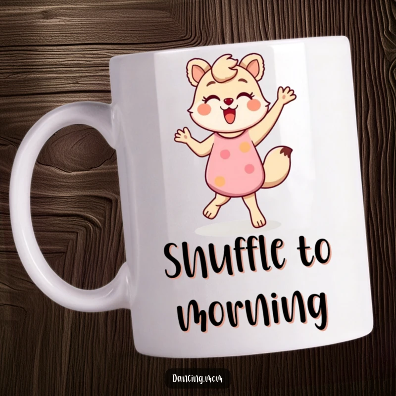 Funny mug featuring a dancing mom animal doing a fun, energetic shuffle, full of life and rhythm, great funny gift.