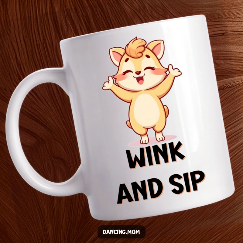 Funny mug featuring a dancing mom animal striking a playful pose and giving a wink, full of charm and humor, great funny gift.