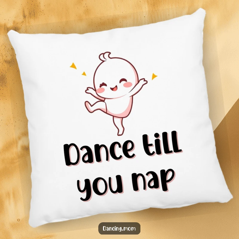 Funny Pillow: Kawaii dancing character kicking one leg up, winking with a playful smile.