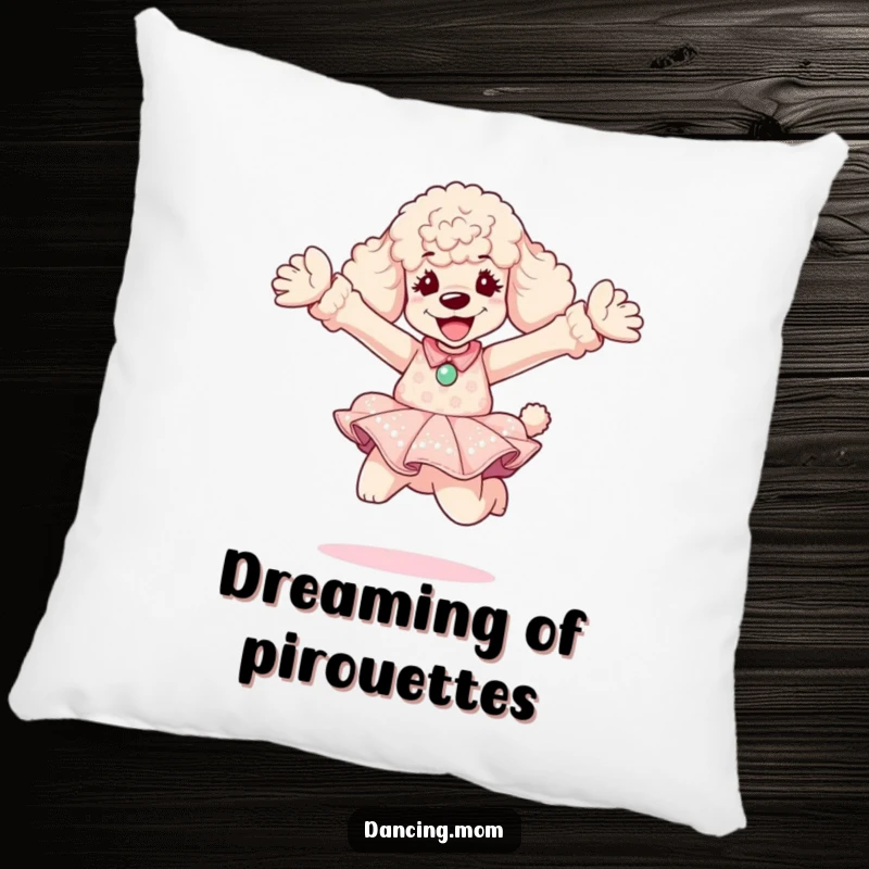 Funny Poodle Diva Pillow: A poodle in a glamorous dress performs an energetic leap, offering comfort and a chuckle.