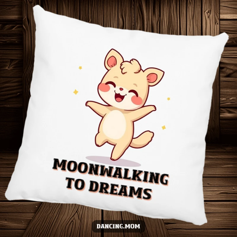 Funny pillow depicting a giggling animal doing the moonwalk, adding a comfortable and retro touch.