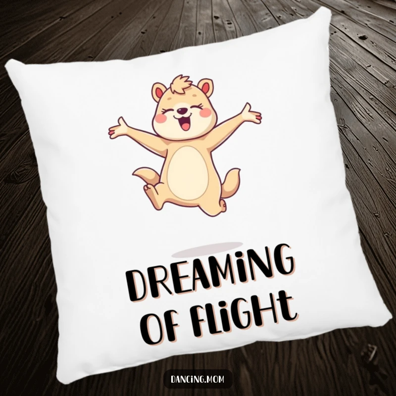 Funny pillow showing a dancing mom animal in a graceful leap, perfect for adding a touch of fun and comfort.