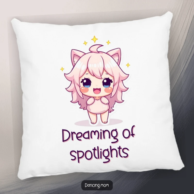 Funny Pillow: Soft character bathed in spotlight, beaming with pride, offering comfort and a funny gift of achievement.