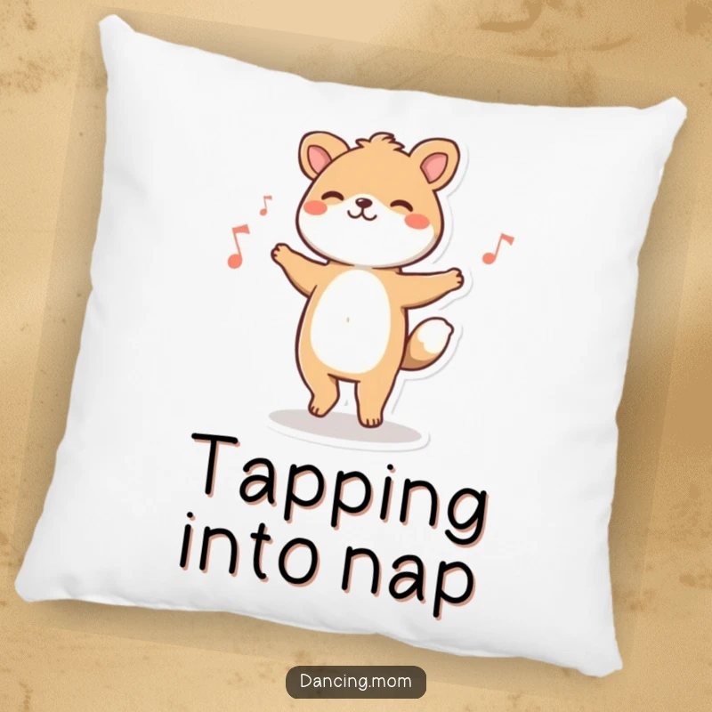 Funny animal character happily tapping its feet to music, printed on a soft and decorative pillow.