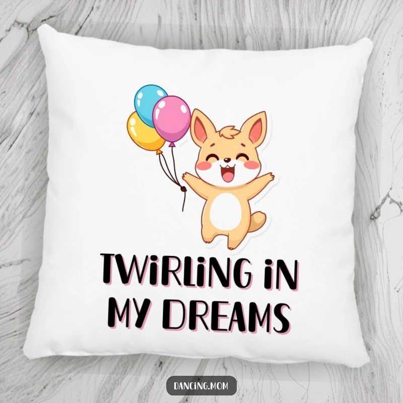 Funny pillow featuring an excited animal character twirling with balloons, offering comfort and a festive, joyful touch to your space.