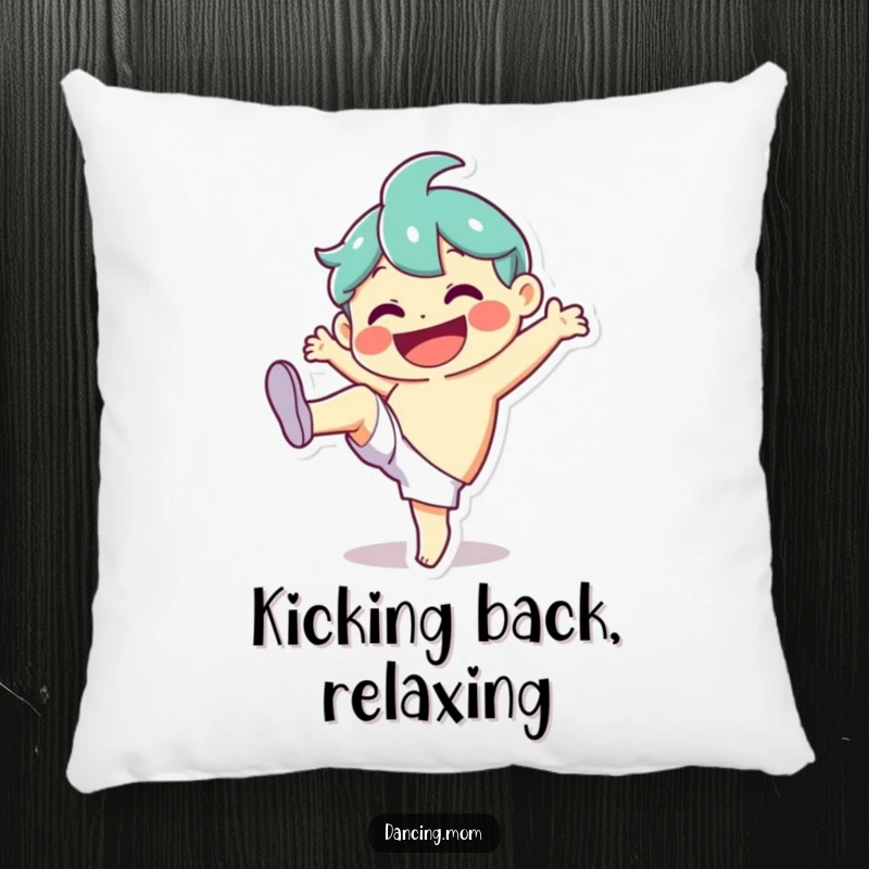 Funny Pillow: Plush character doing a silly kick with a wide smile, offering comfort and a funny gift of pure joy.