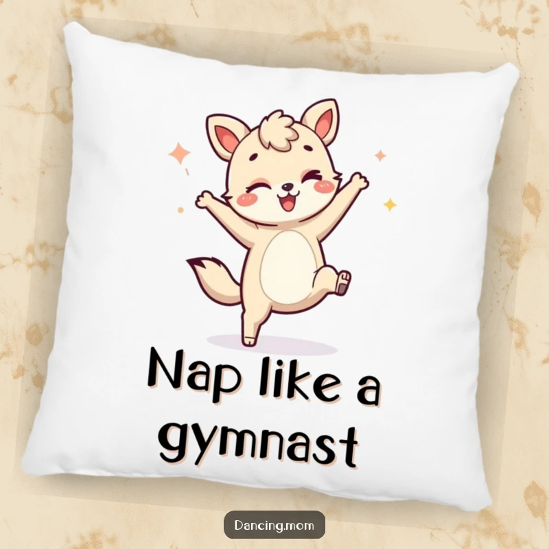 Funny pillow showcasing a winking animal performing a cartwheel, adding a touch of playful decor and comfort.