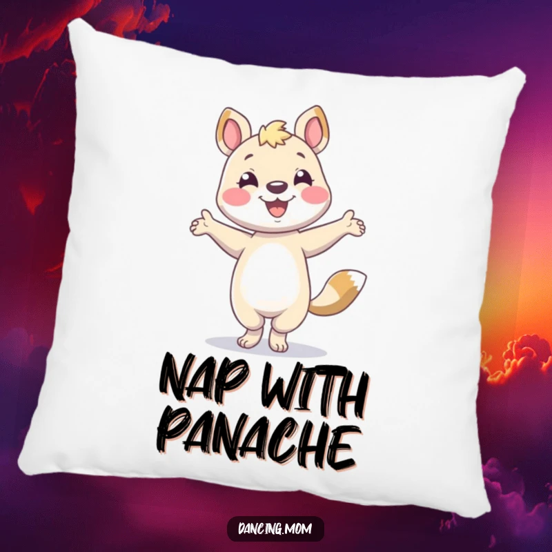 Funny animal character smiling and striking a pose, printed on a soft and decorative pillow.