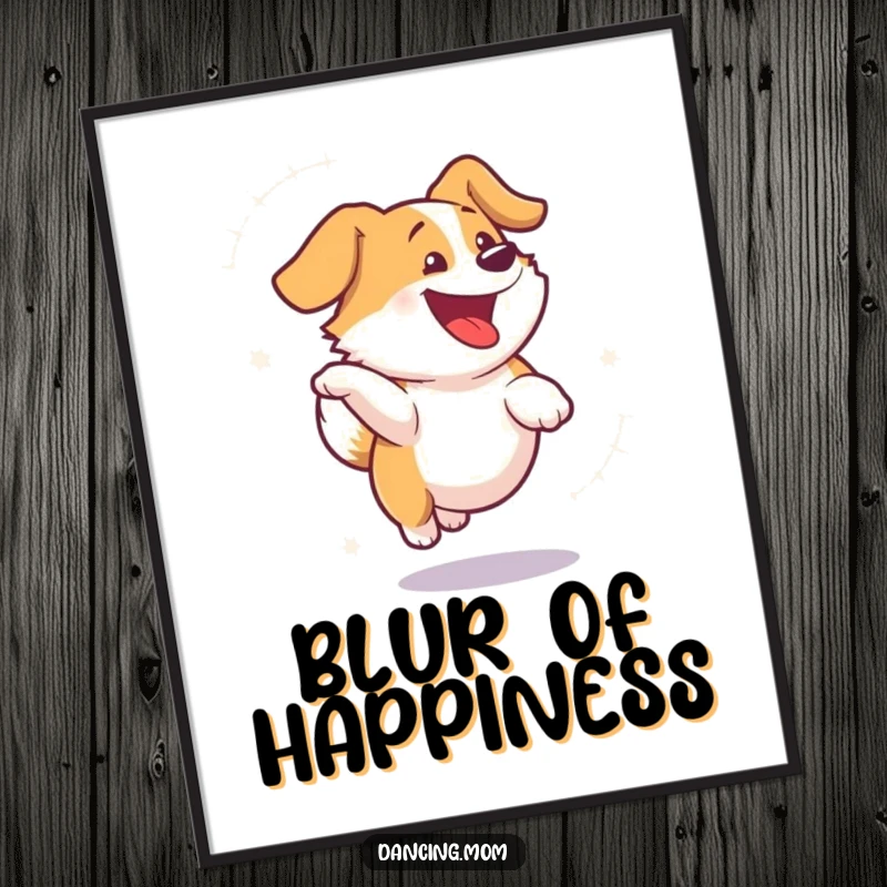 Funny dog digital art print of a dog spinning with sheer delight, a blur of motion capturing pure, unadulterated happiness.