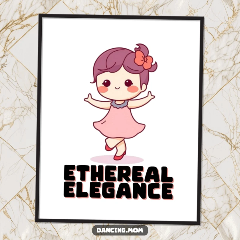 Funny Kawaii Dancer Digital Art: Cute character waltzing softly with a blissful expression, bringing serene humor.