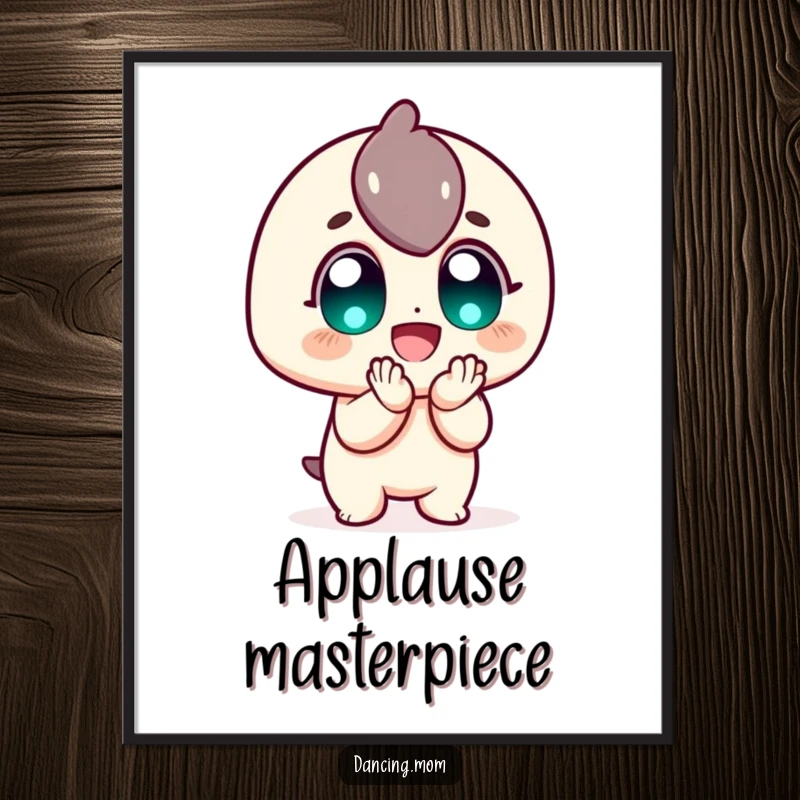 Funny Digital Art Print: Excited character clapping with wide, vibrant eyes, a downloadable and funny gift that brings instant cheer.