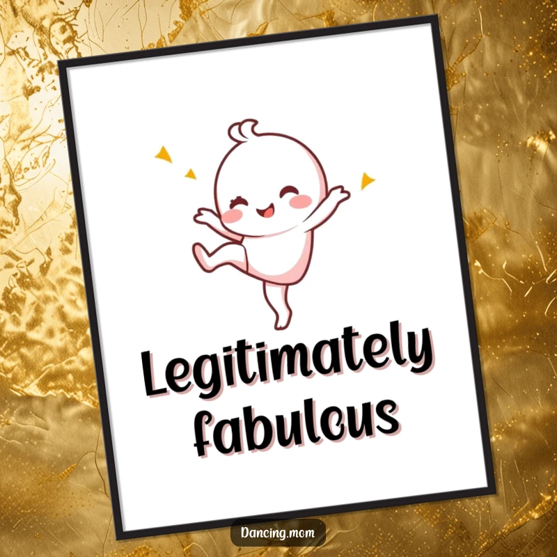 Funny Digital Art Print: Kawaii dancing character kicking one leg up high, winking playfully.