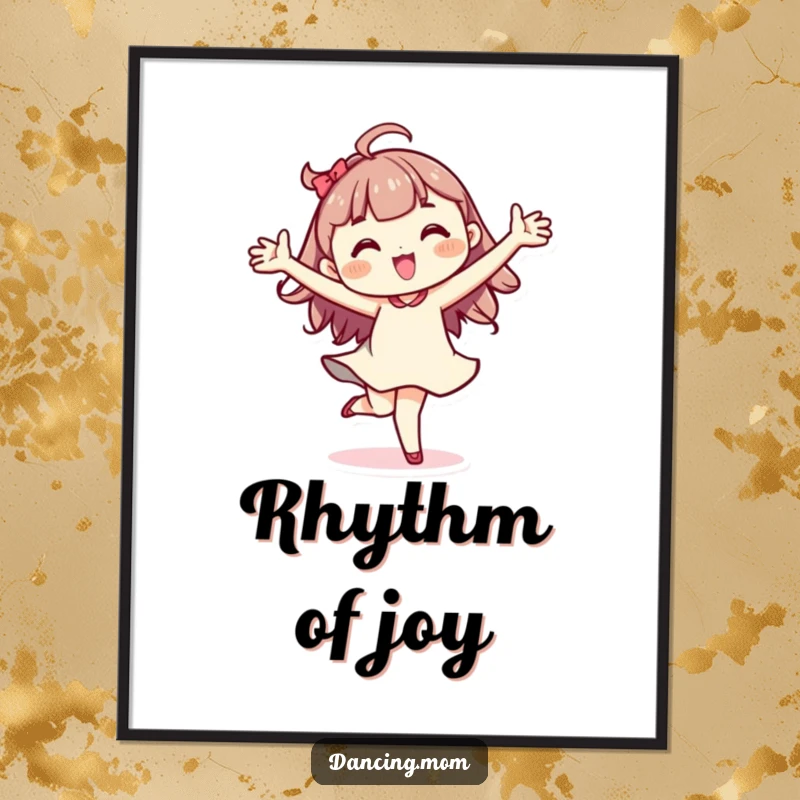 Funny Kawaii dancer digital art print of a character mid-pirouette, arms wide, full of dynamic movement.