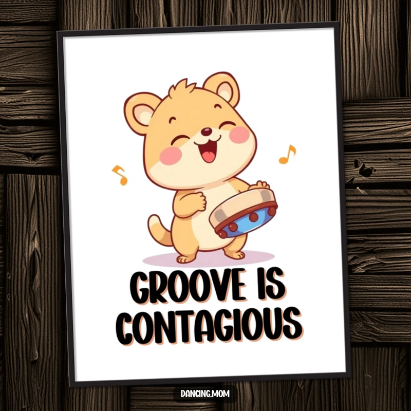 Funny animal character playing a tambourine with infectious rhythm, captured in a high-resolution digital art print.