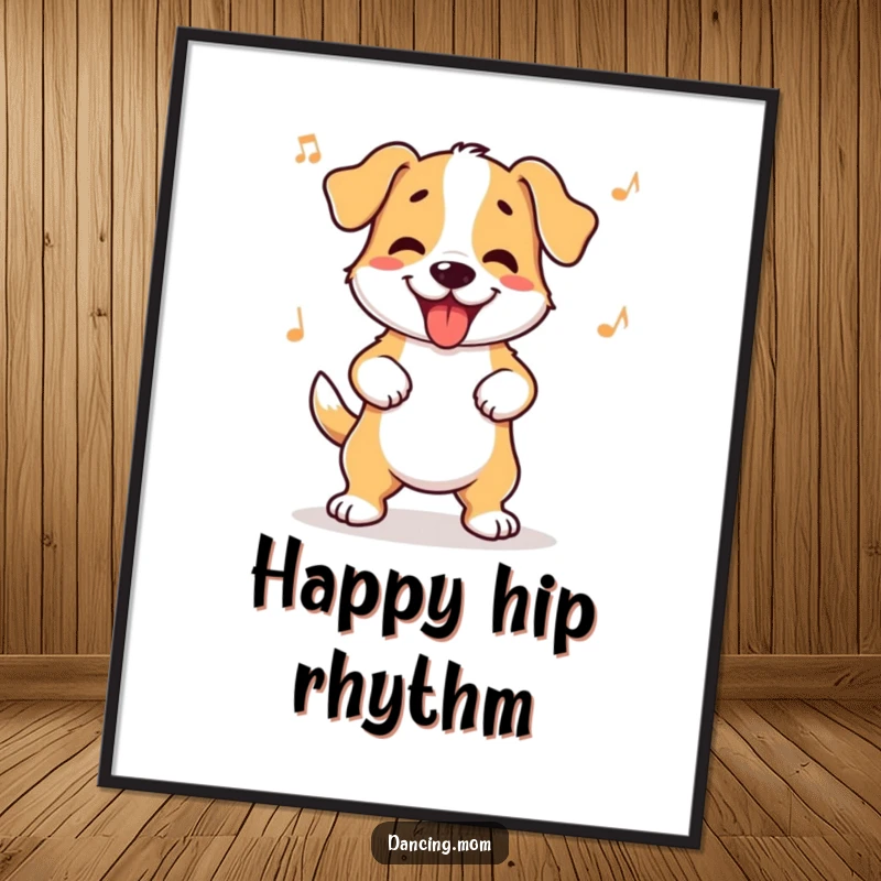 Funny dog digital art print of a dog wiggling its hips with infectious rhythm, capturing pure canine joy and movement.