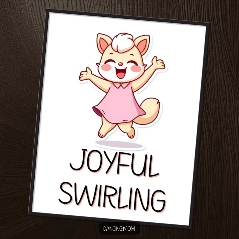 Funny digital art print of a dancing mom animal joyfully twirling, vibrant and expressive, perfect for instant wall decor.