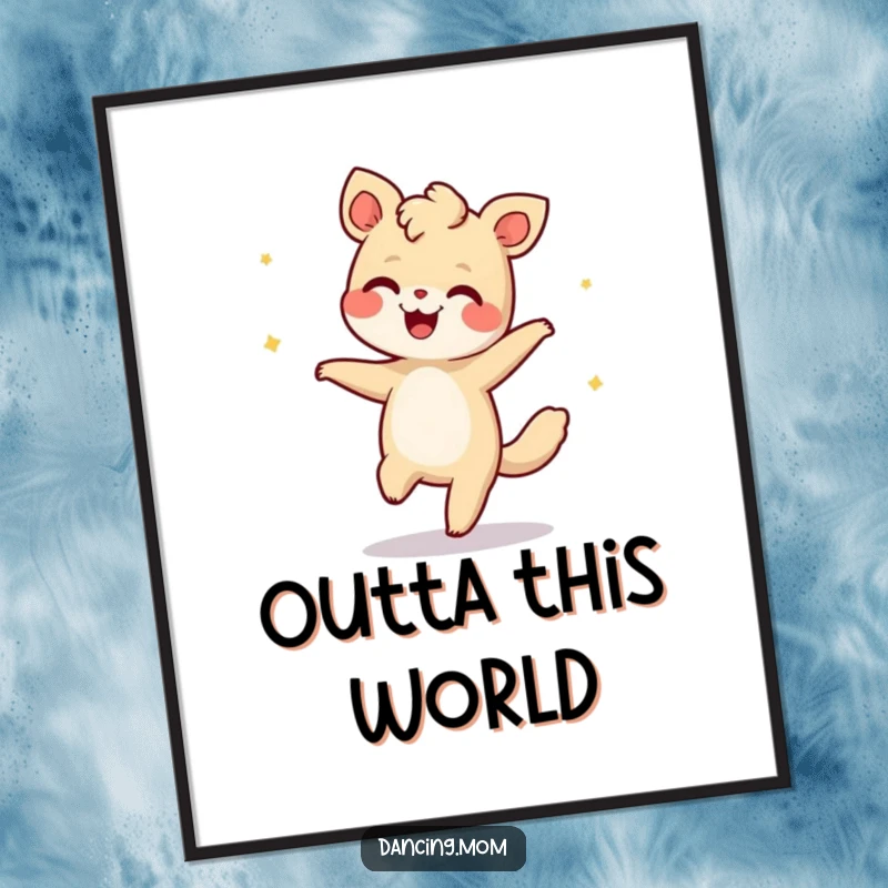 Funny digital art print of a giggling animal performing the moonwalk, perfect for adding retro flair and humor.