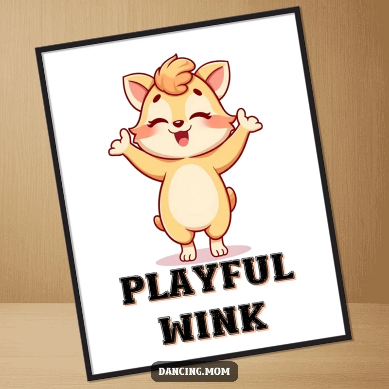 Funny digital art print of a dancing mom animal striking a playful pose with a wink, full of charm and humor, a stylish funny gift.