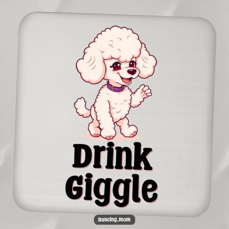 Funny Poodle Prankster Coaster: A mischievous poodle grins while striking a playful dance pose, a fun table accent.