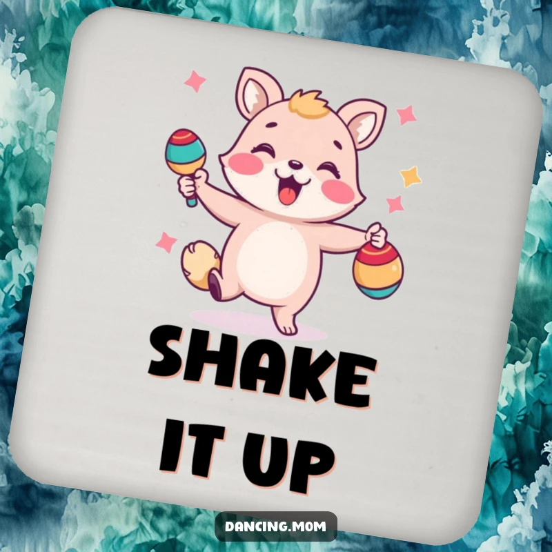 Funny coasters featuring a happy animal shaking maracas, adding a festive and protective touch to any drink setting.