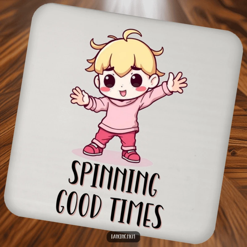 Funny Kawaii Dancer Coaster: Adorable character breakdancing with arms planted firmly, protecting surfaces with flair.
