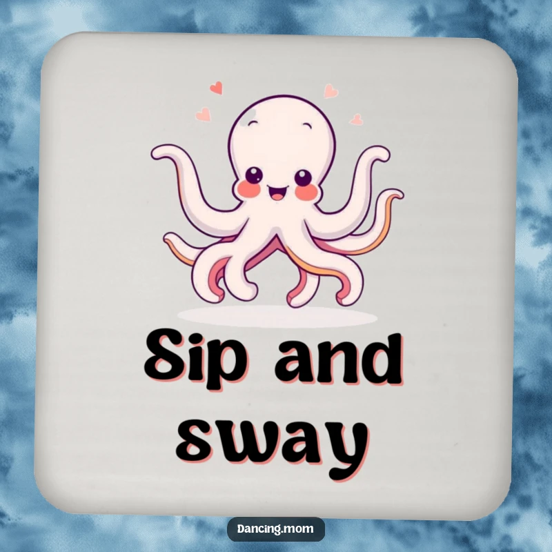 Funny Octopus drink coasters showing a delighted creature wiggling its arms in a dance, protecting surfaces with humorous sea-themed art.