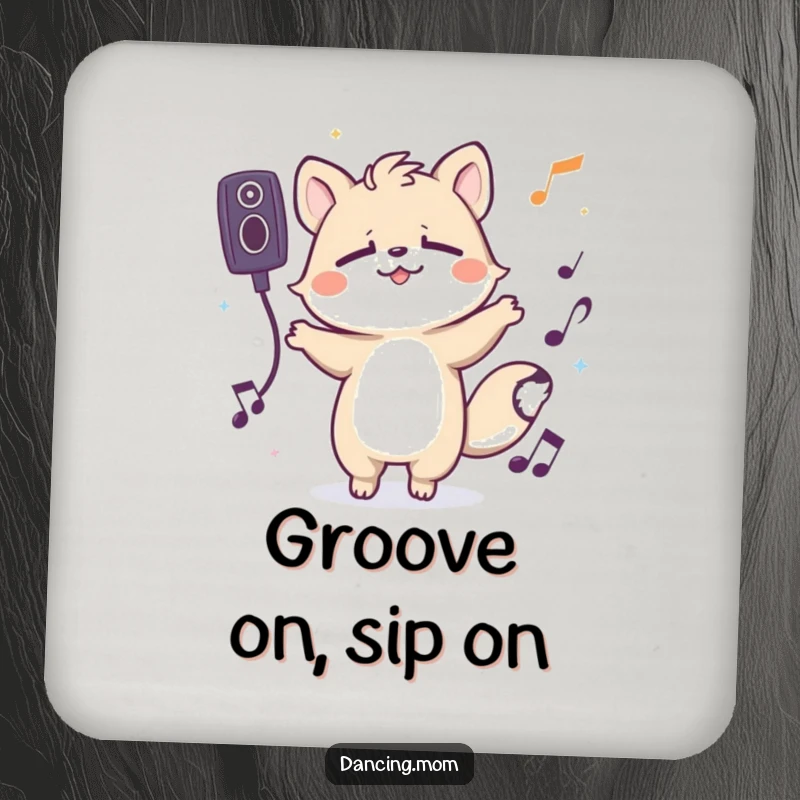 Funny coaster set with a spirited animal character grooving with eyes closed, bringing a musical and blissful ambiance to your table.