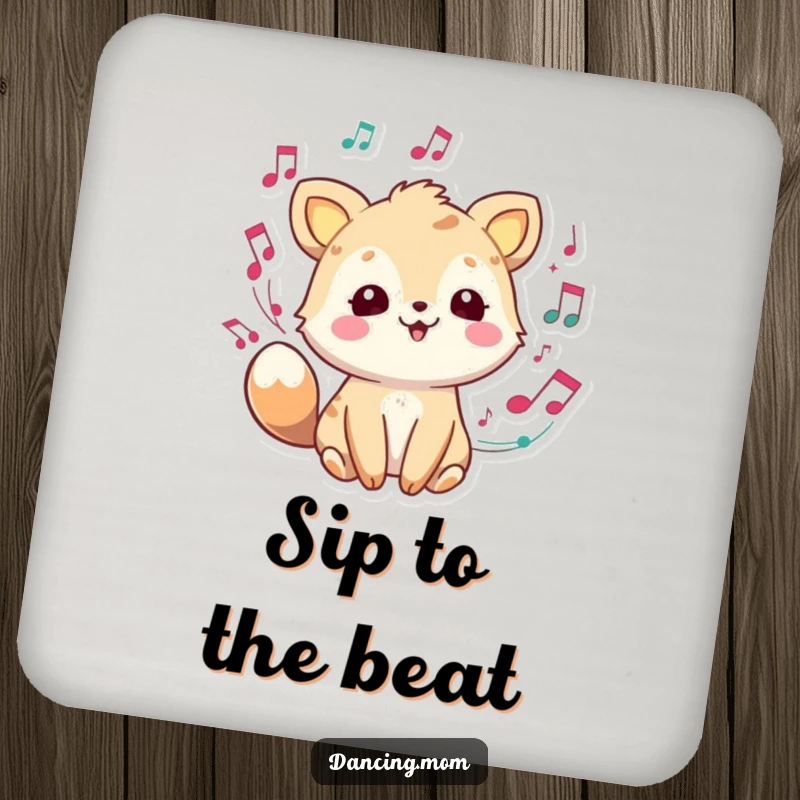 Joyful animal with musical notes swirling, a humorous and protective coaster set for music rooms.