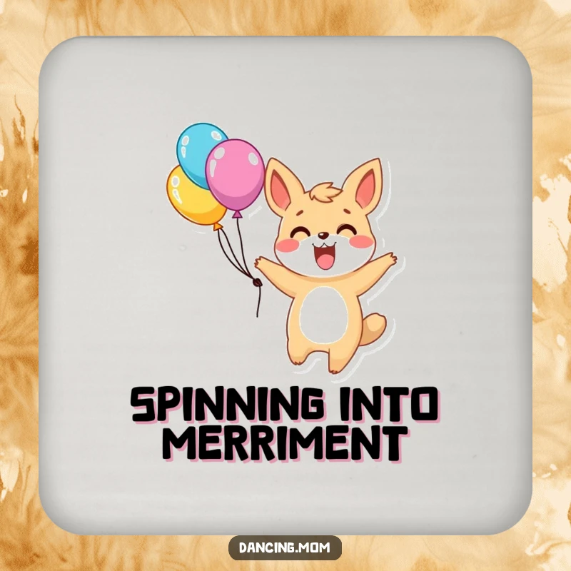 Funny coaster set with an excited animal character twirling with balloons, bringing a festive and joyful touch to your table.