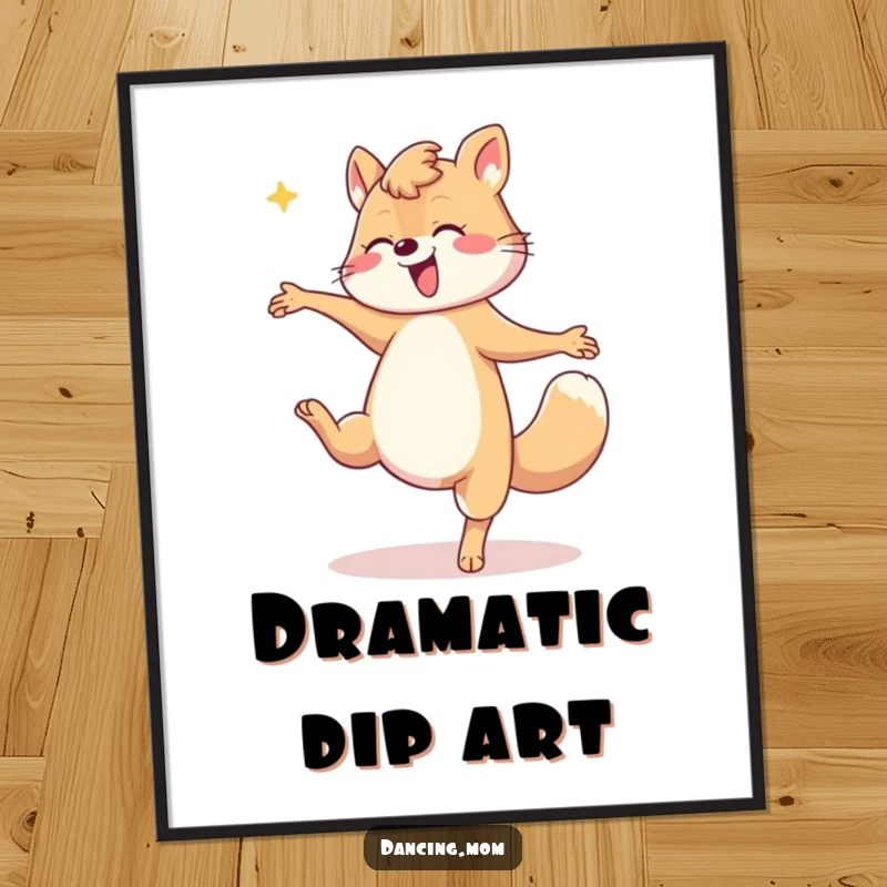 Funny Mom Dip Poster: A dancing mom animal performs a dramatic dip with poise, creating a sophisticated and humorous piece of wall art for moms.