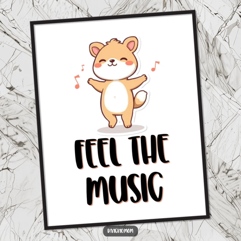 Funny animal character happily tapping its feet to music, creating a rhythmic and humorous art poster.