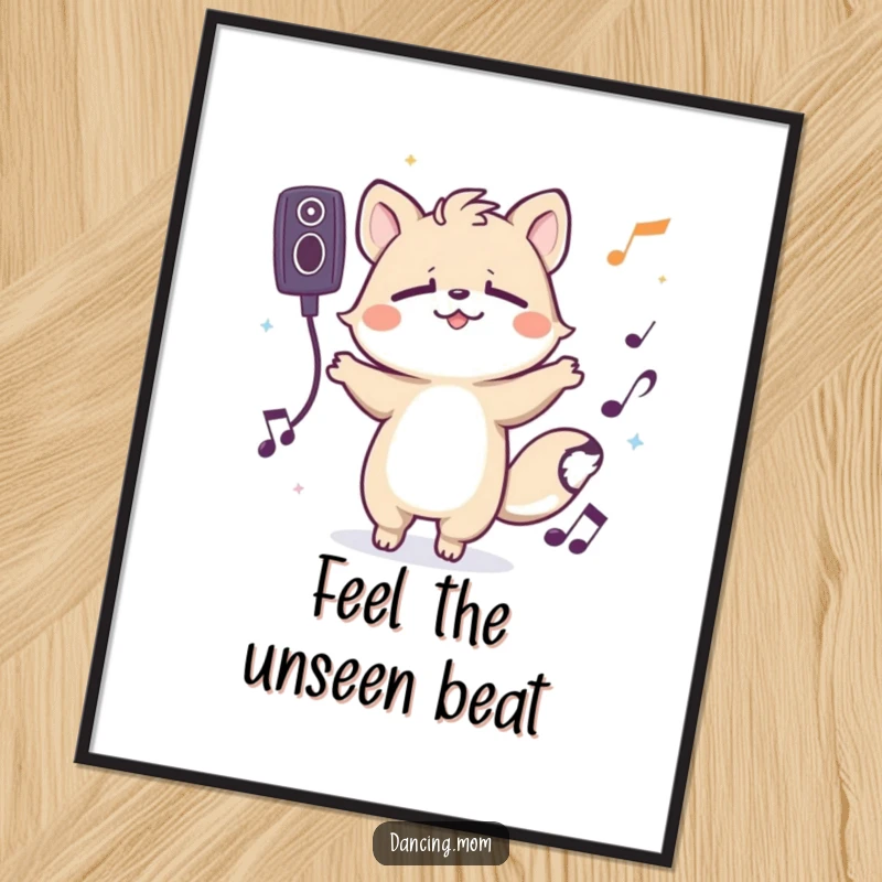 Funny poster art of a spirited animal character grooving with eyes closed, embodying the pure bliss and immersion of listening to music.
