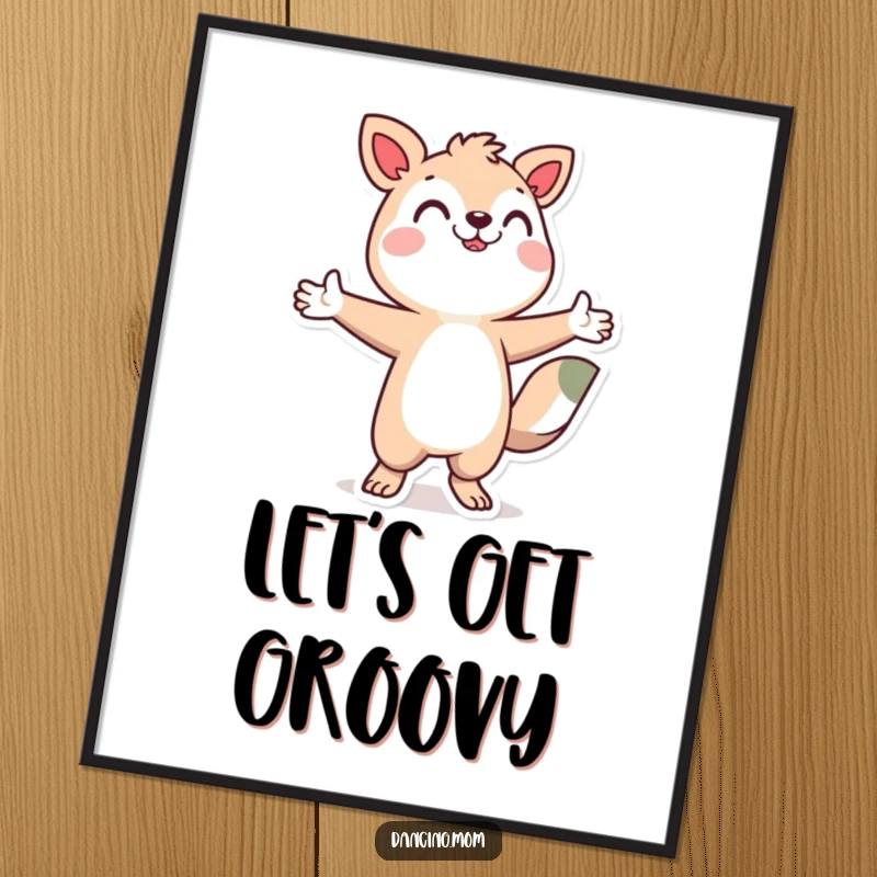 Stylized animal character in a dynamic dancing pose, arms open wide, radiating joy and humor.