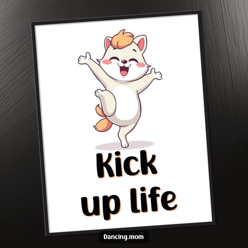 Funny dancing mom animal poster, mid-silly kick, capturing dynamic movement and comedic expression for wall art.