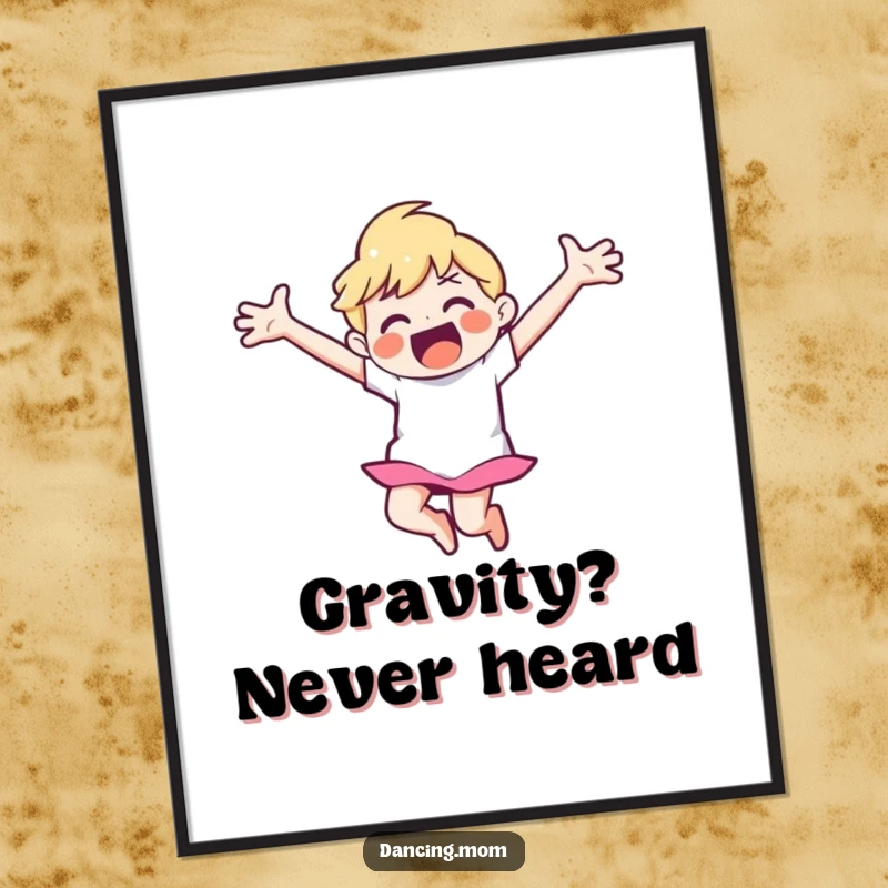 Funny poster print of a happy dancer with arms outstretched, captured in a graceful, joyous leap.