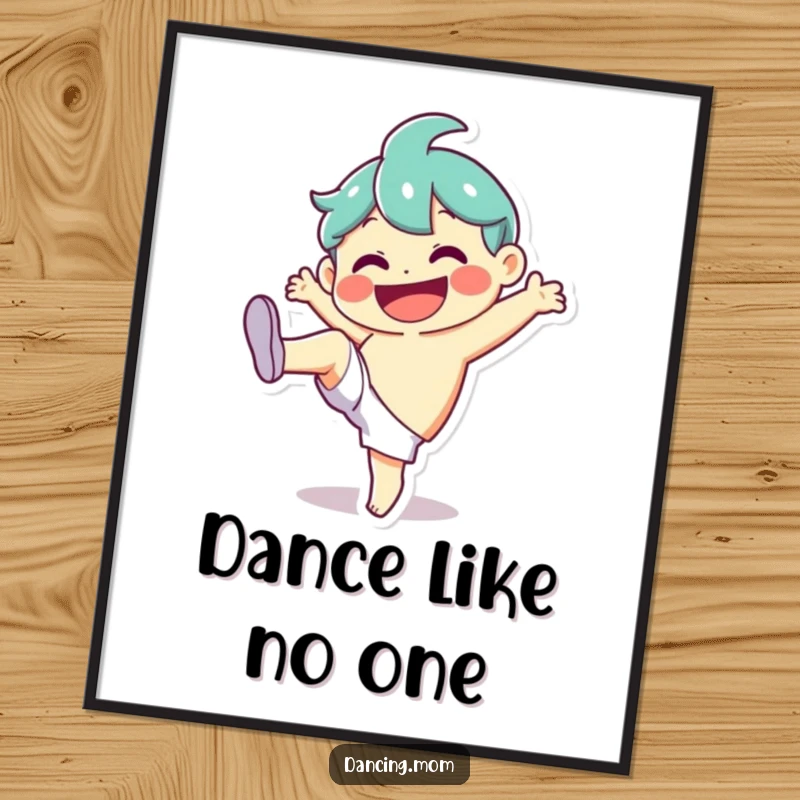 Funny Poster: Character executing a goofy, high kick with an enormous smile, bringing pure fun as a funny gift.