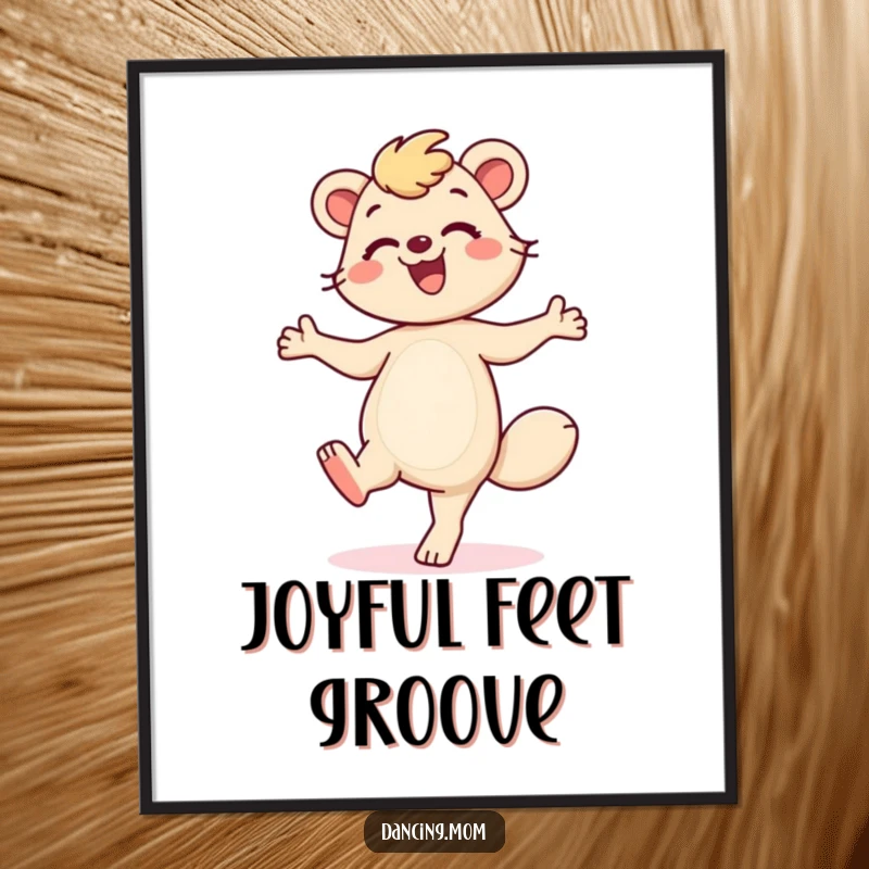 Funny Dancing Mom Poster: A smiling mom animal taps her feet with a huge grin, creating a lively and humorous piece of wall art for moms.