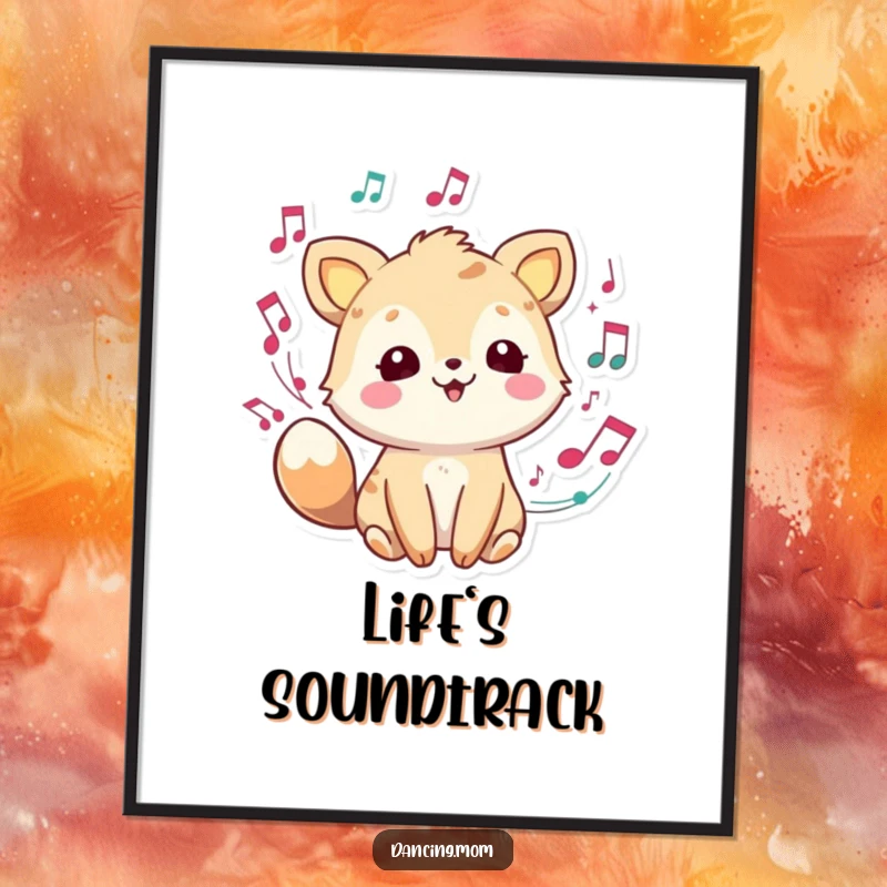 Joyful animal character with musical notes swirling around its head, a harmonious and humorous wall art.