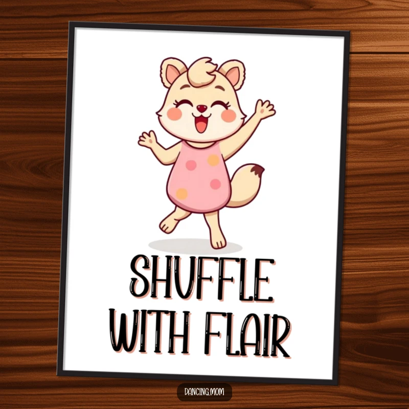 Funny poster print of a dancing mom animal doing an energetic shuffle, full of motion and excitement, a vibrant funny gift.
