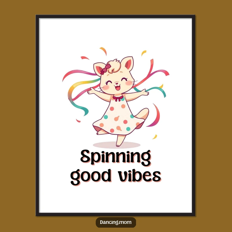 Funny Dancing Mom Animal Spin Poster - Ribbons Flowing Wall Art Gift