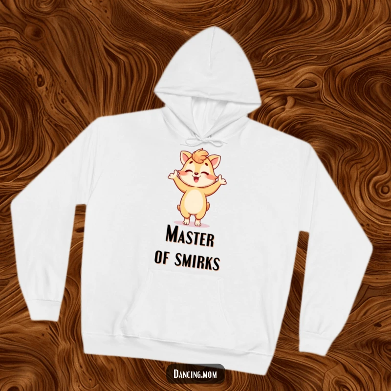 Funny hoodie with a dancing mom animal striking a playful pose with a wink, comfortable and cheeky, a fun funny gift.